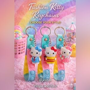 Fashion Kitty Rainbow Fidget Strap Keychain- Choose 1
